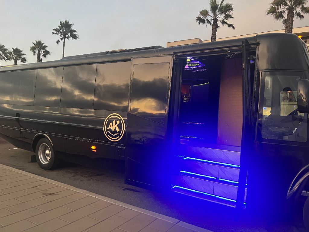 atlantis party bus exterior doors open
